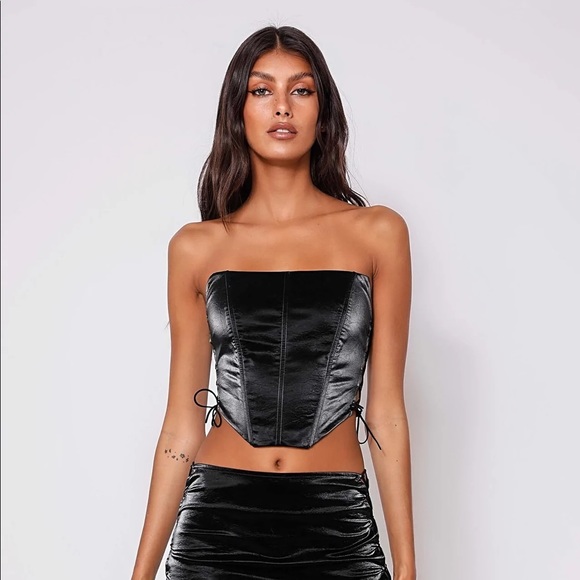 Tiger Mist Tops Tiger Mist Satin Black Lace Up Amity Corset Crop